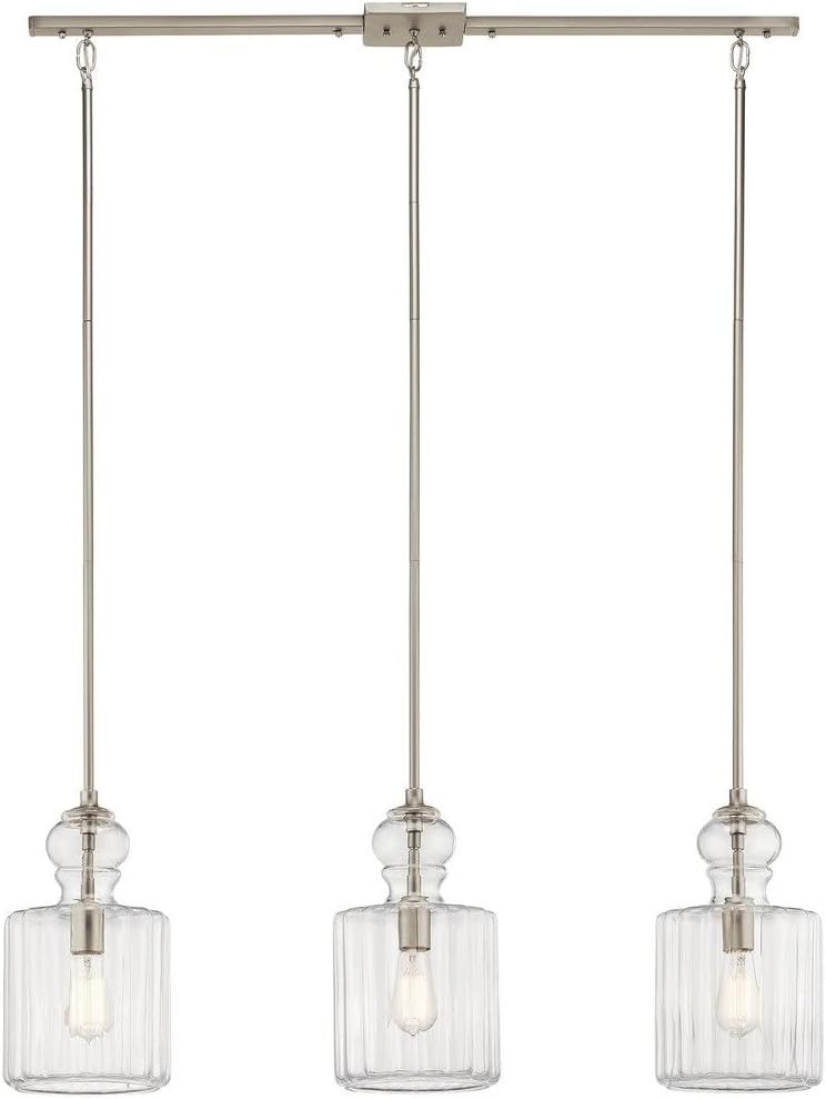 13.75" 1 Light Pendant with Clear Ribbed Glass in Brushed Nickel A476982