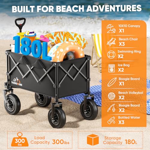 Black Heavy Duty Collapsible Utility Wagon with All-Terrain Wheels O310667