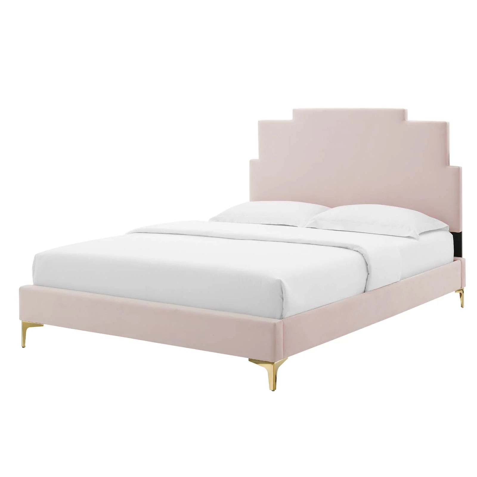 Queen Size Velvet Pink Platform Bed Frame Q8502