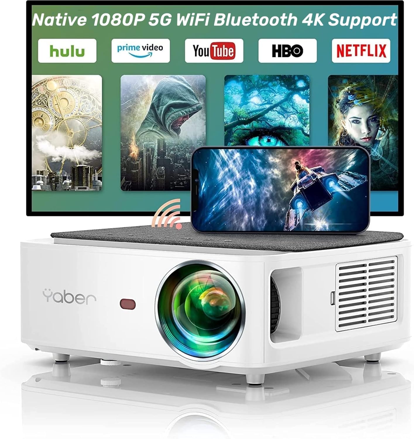 13000L Native 1080P Portable Smart Home Projector with WiFi and Bluetooth G1558