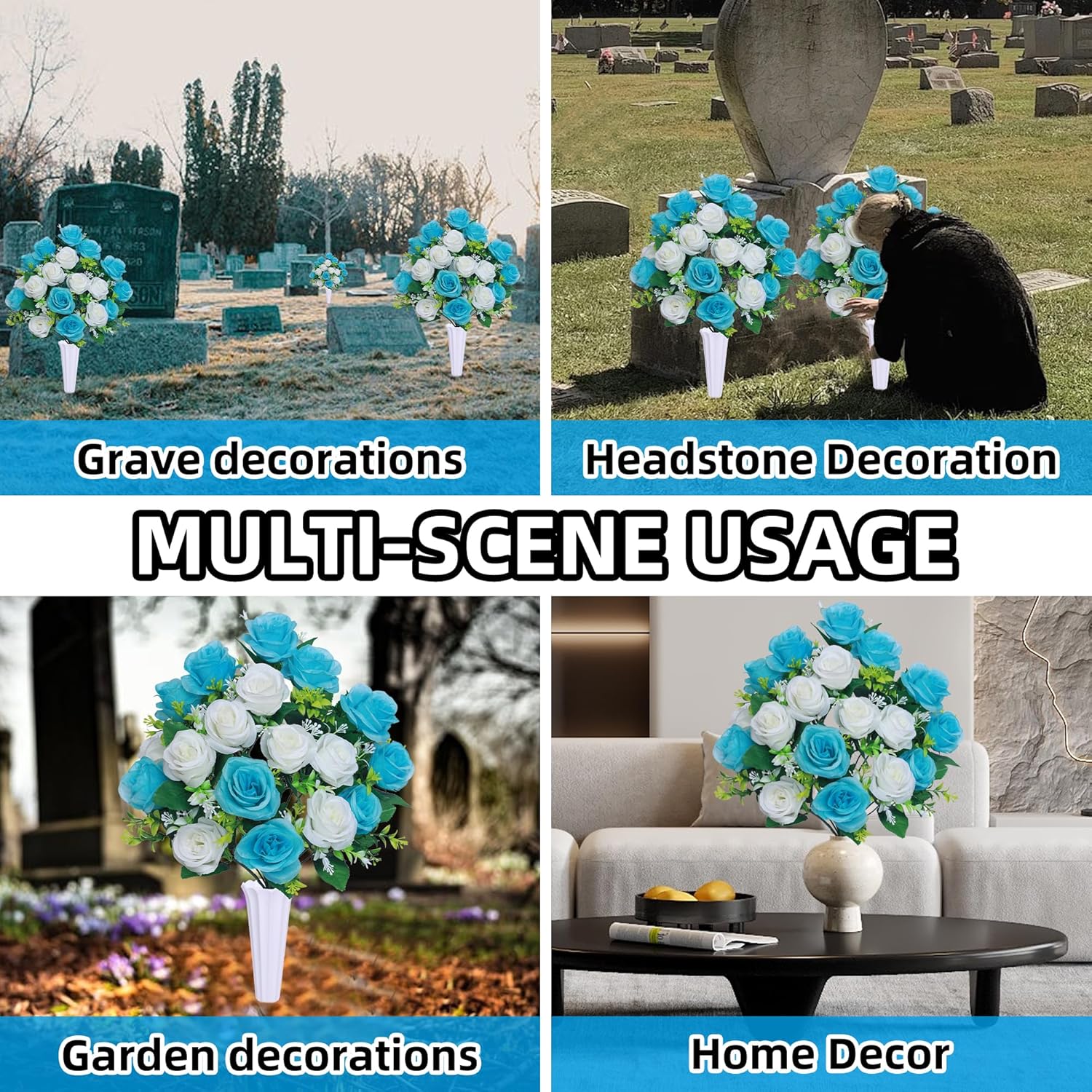 Light Blue Artificial Silk Flower Arrangement with Vase T8327