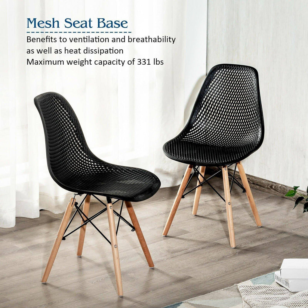 White Plastic Hollow Chair Set with Wood Leg I966
