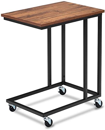 Mobile C Shaped Side Table with Lockable Wheels (Walnut) N755225