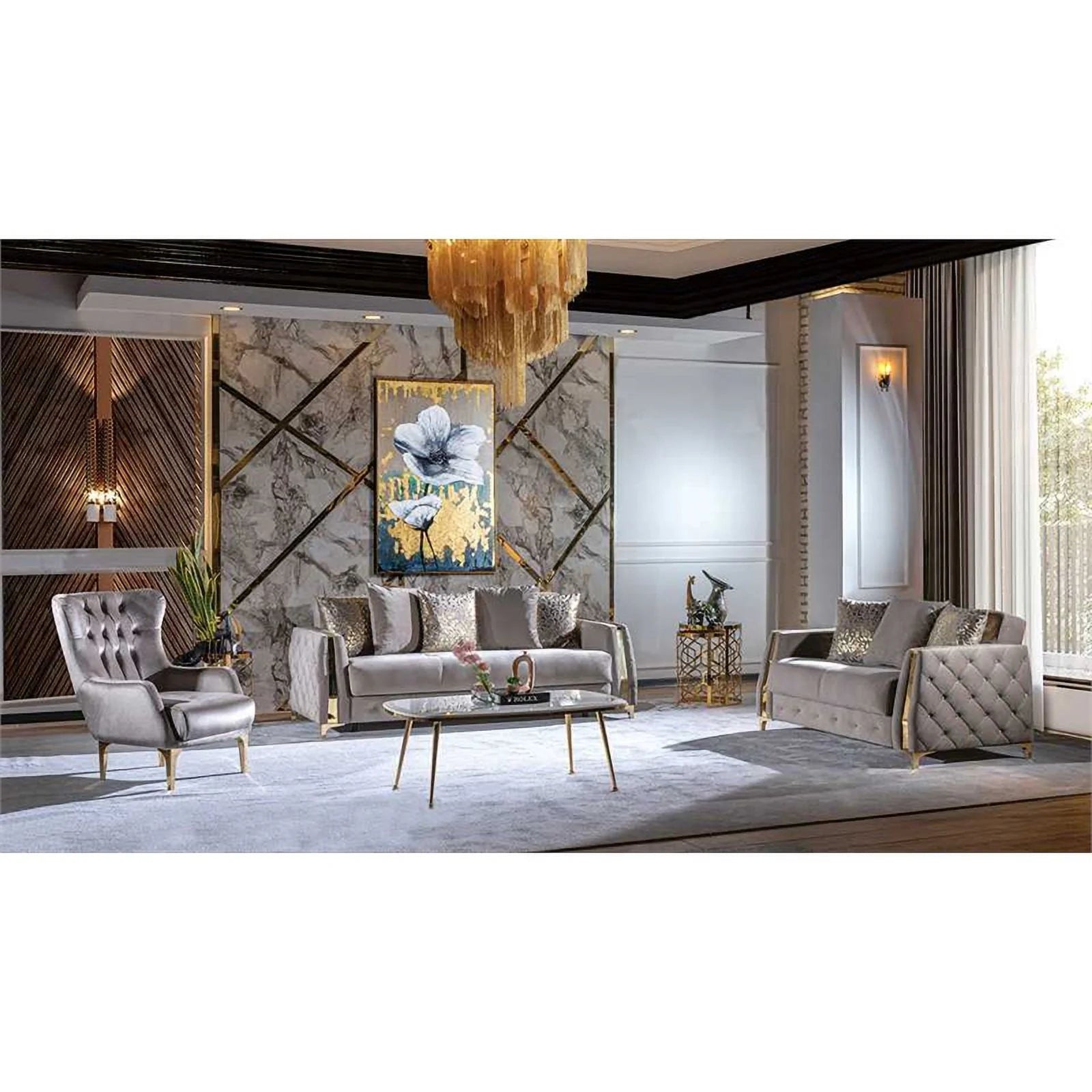 Modern 3PC Living Room Set in Taupe I4923