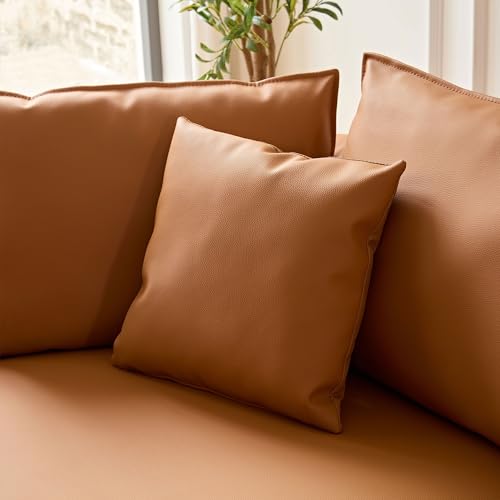 Grey Leather Curved Sectional Sofa with Pillows V5578