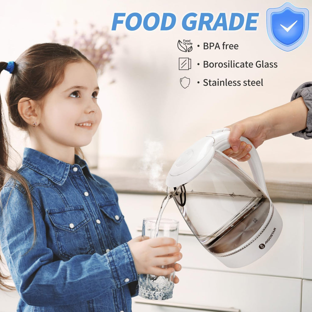 1.7 Liter Electric Kettle with High Borosilicate Glass and 304 Stainless Steel Interior E9304