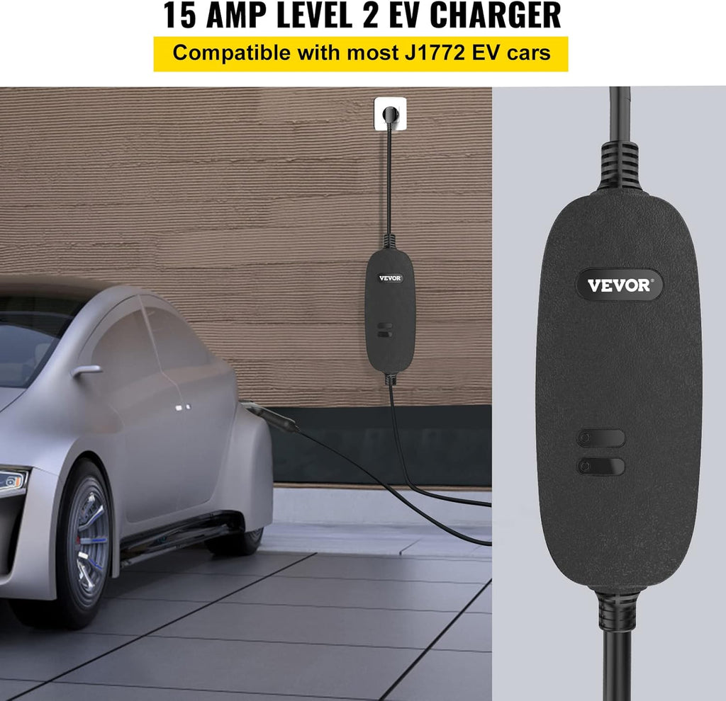 15 Amp 110-240V Portable Electric Vehicle Charger with 25 ft Charging Cable T8293