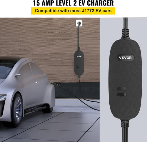 15 Amp 110-240V Portable Electric Vehicle Charger with 25 ft Charging Cable T8293