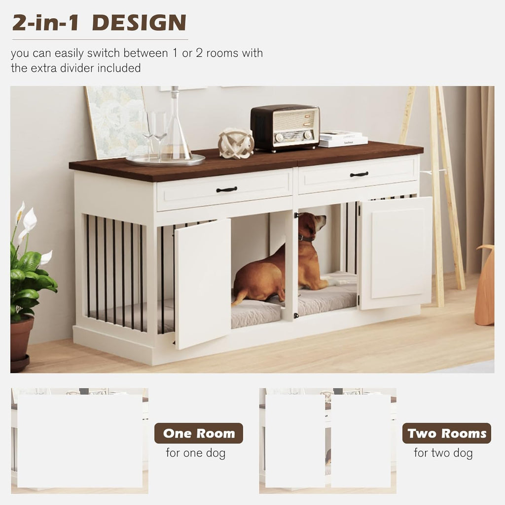 White 2 Drawer Wooden Dog Crate J467