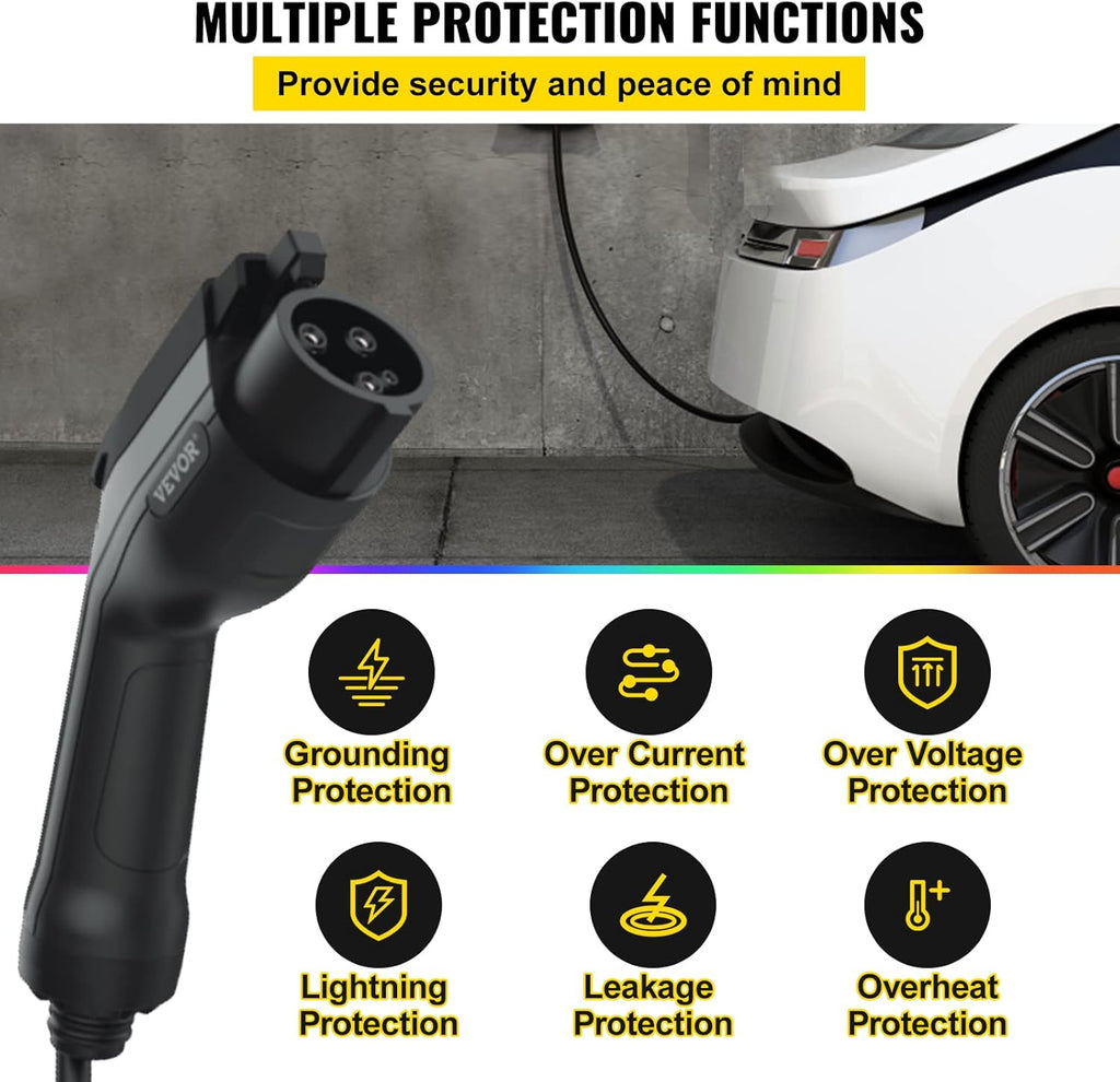 15 Amp 110-240V Portable Electric Vehicle Charger with 25 ft Charging Cable T8293