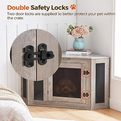 Greige and Black Wooden Dog Crate Furniture M1261