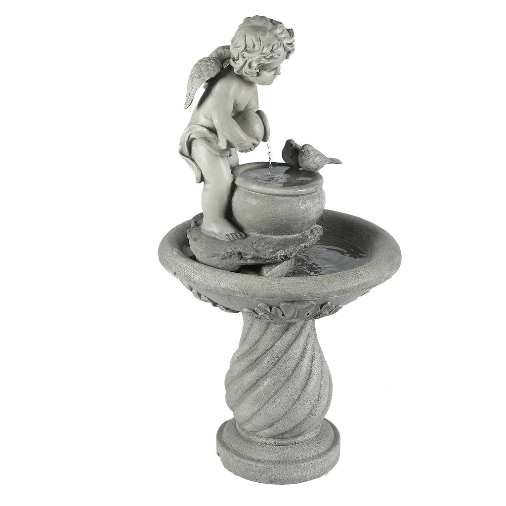 Gray Resin Cherub Birdbath Fountain F6423