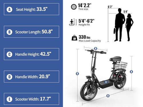 500W Peak Motor Sit Down E Scooter with Basket, 14" Pneumatic Tire W8476