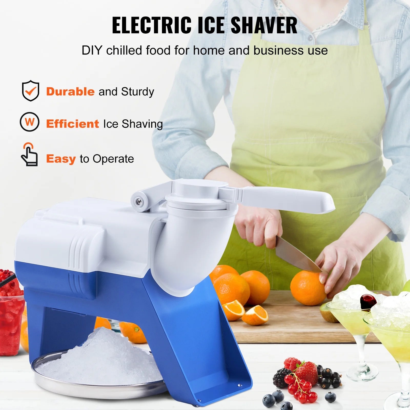 Electric Ice Crusher Machine 176lbs/Hr Snow Cone Maker Shaved Ice 220W H4494