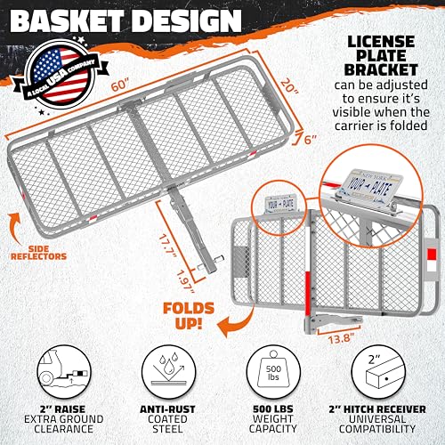 60"x20"x6" Folding Trailer Hitch Cargo Carrier with Waterproof Cargo Bag S122347