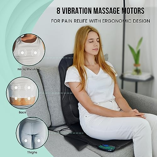 Vibration Back Massager with Heat, Seat Massager with 8 Vibrating Motors & 5 Modes, Chair Massager Cushion M5928