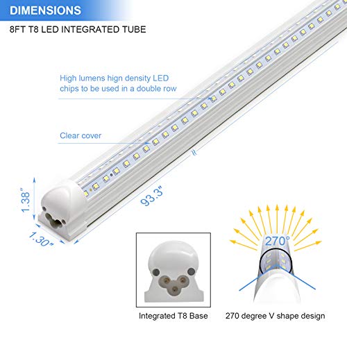 10-Pack 8ft 90W T8 Integrated LED Tube Light 6500K 12000LM V-Shape Linkable Clear Cover J7852