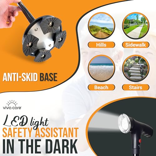 Foldable Adjustable Lightweight Walking Cane with Light & Alarm U8661