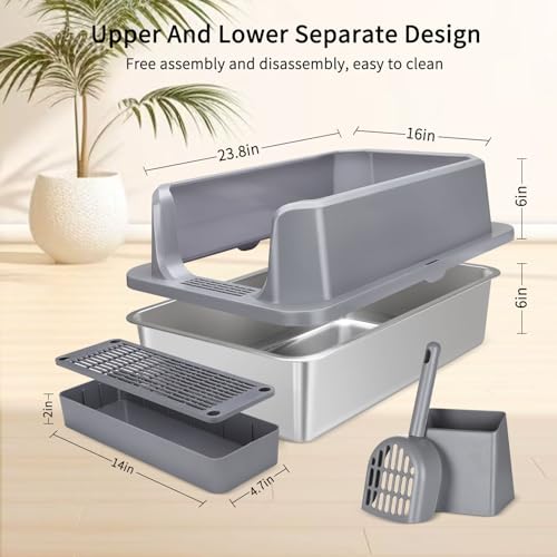 White Enclosed Stainless Steel Cat Litter Box O100241