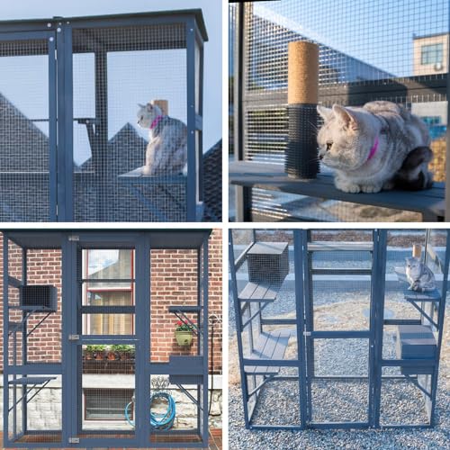 Large Walk in Cat Cage with Waterproof Roof, 5 Platforms, 2 Resting Box, Cat Scratching Post T107