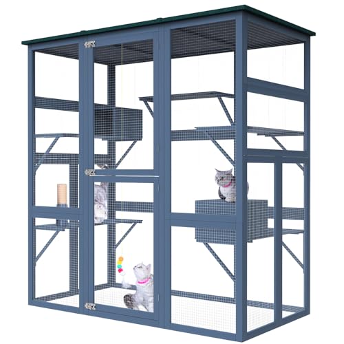 Large Walk in Cat Cage with Waterproof Roof, 5 Platforms, 2 Resting Box, Cat Scratching Post T107