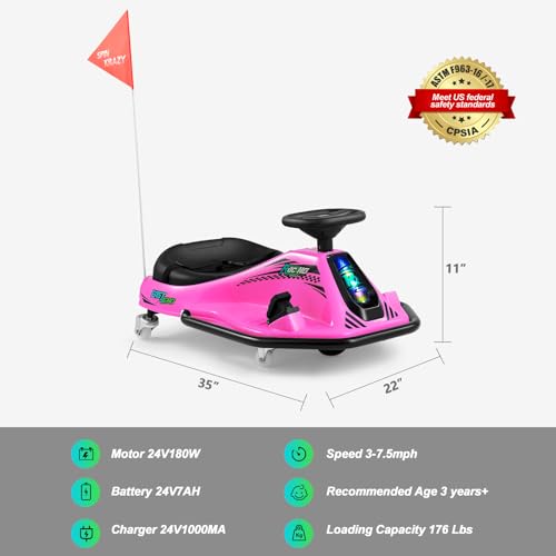 Pink 24V Electric Drifting Go Kart with 2 Replacement Universal Wheels L63705