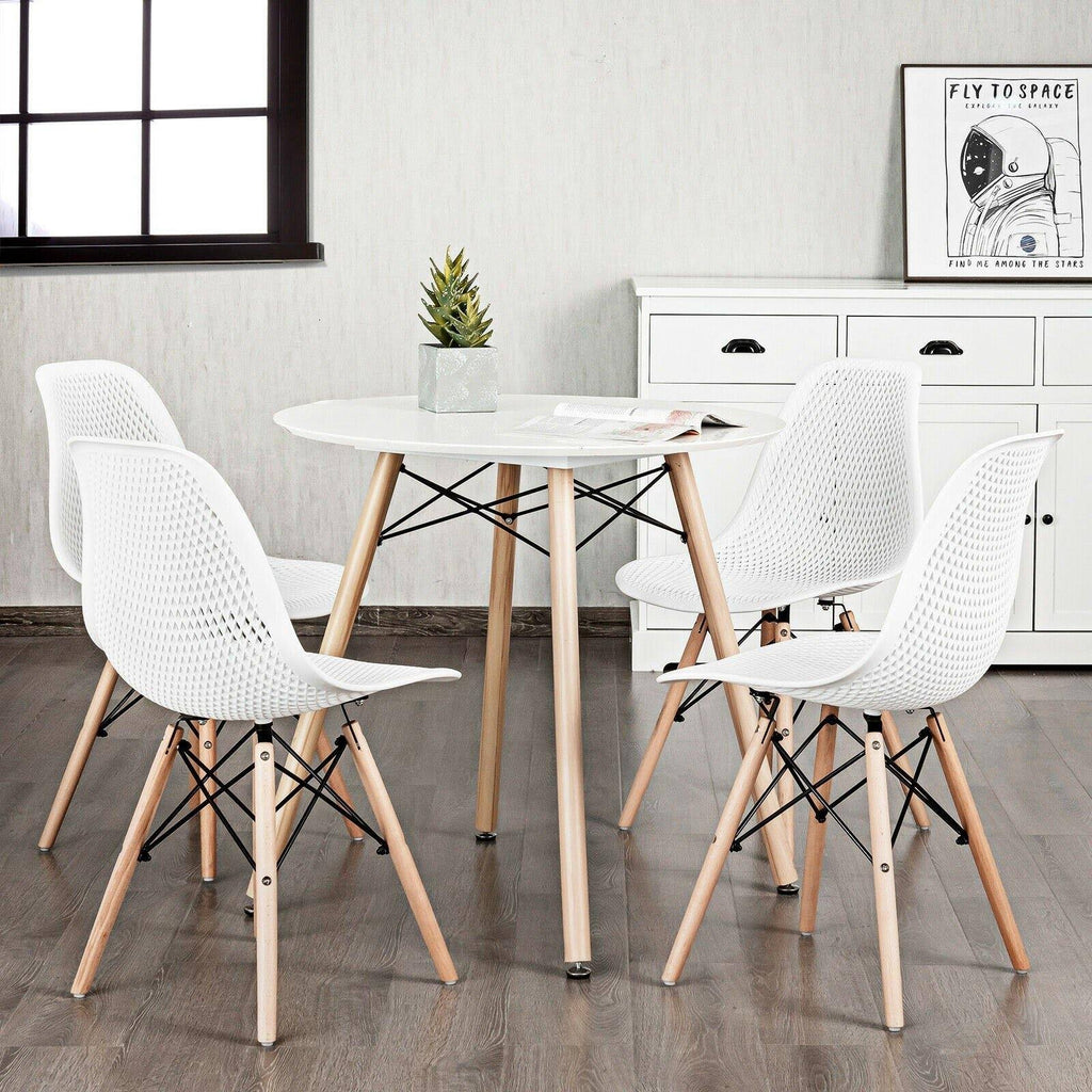 White Plastic Hollow Chair Set with Wood Leg I966