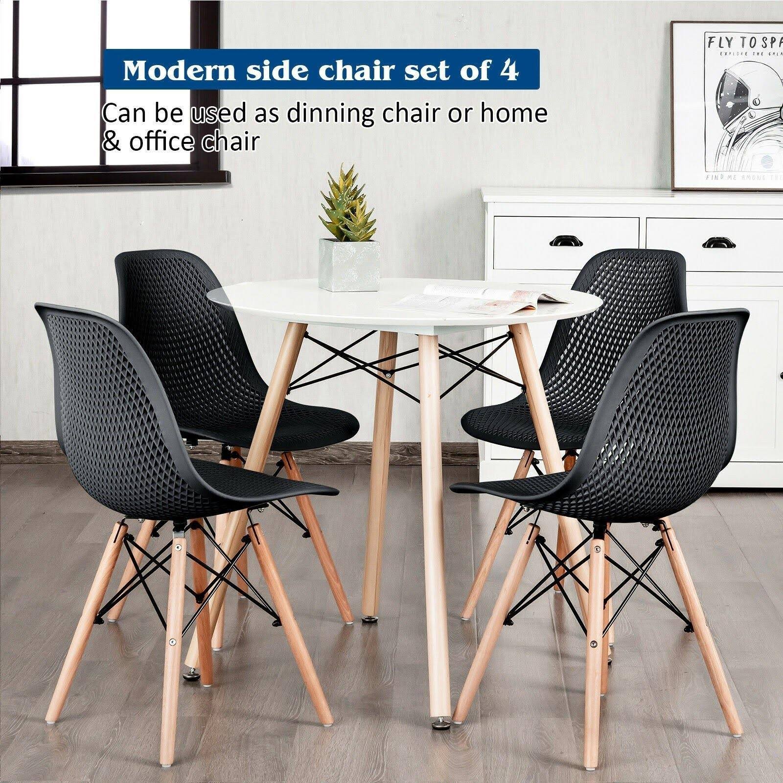 White Plastic Hollow Chair Set with Wood Leg I966
