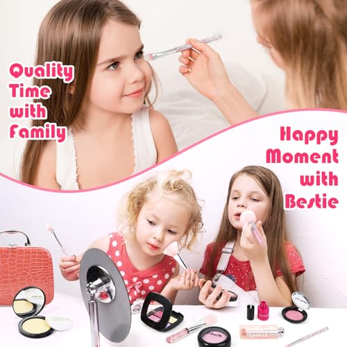 Pretend Makeup Kit for Girls: Kids Pretend Play Makeup Set with Cosmetic Bag - Fake Makeup Toy Set for Toddler - Little Girls Age 3+ (Not Real Makeup) Orange J4664