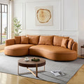 Grey Leather Curved Sectional Sofa with Pillows V5578