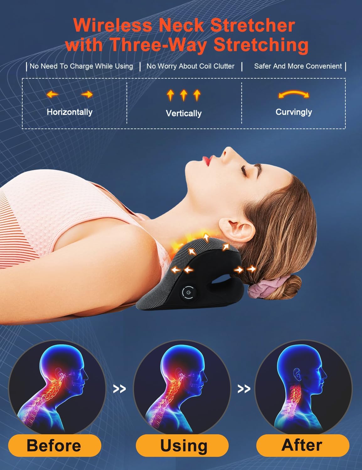 Wireless Cordless Neck Cervical Traction Device with Graphene Heating Pad R3241