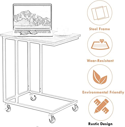 Mobile C Shaped Side Table with Lockable Wheels (Walnut) N755225