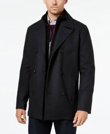 Gray Double Breasted Wool Peacoat H580