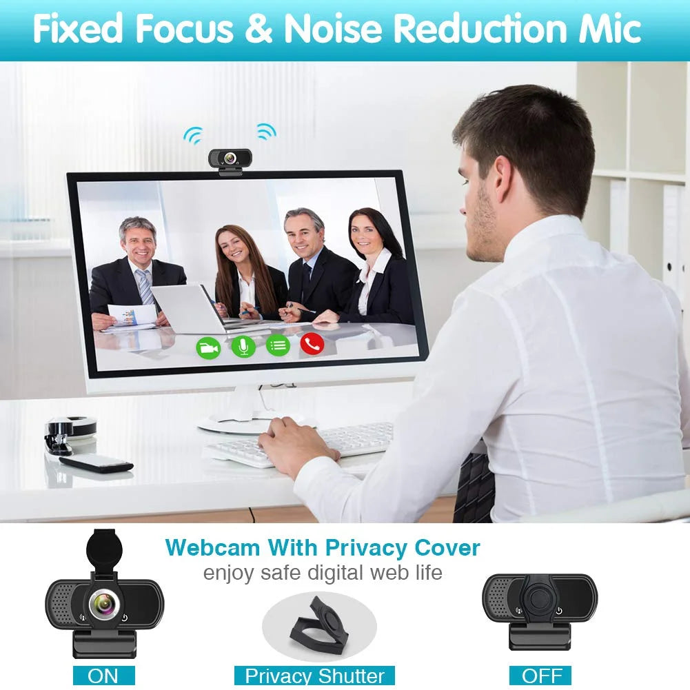 1080P Webcam with Microphone and Tripod Stand, Black E6504