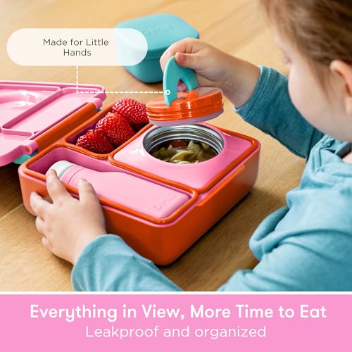 Insulated Bento Lunch Box with Leak Proof Vacuum Insulated Food Jar - 3 Compartments, Two Temperature Zones (Blue Sky) Z7355