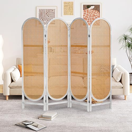 White Brown Hand-Woven Rattan Room Divider Z6049
