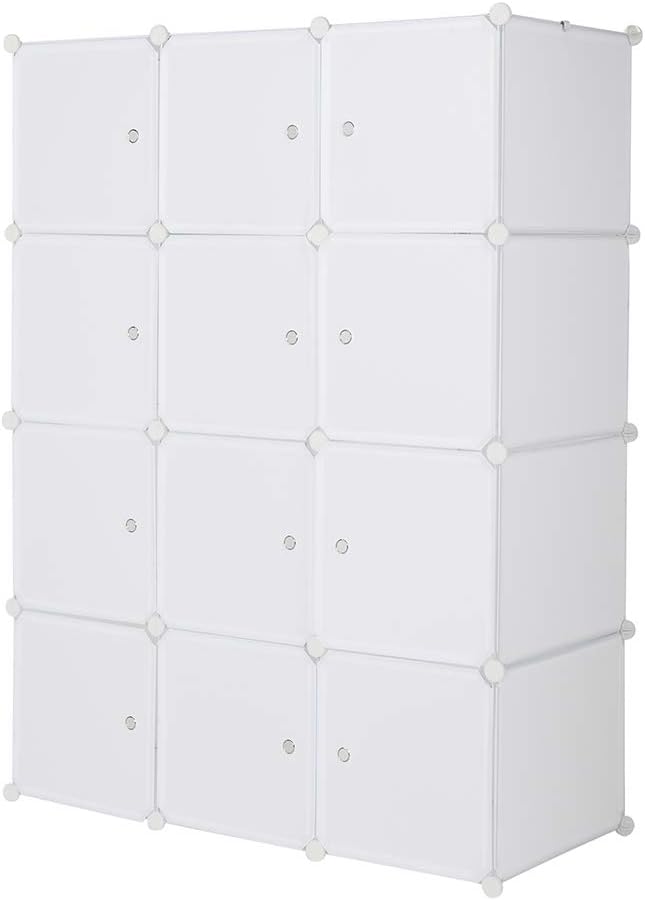 White 12 Cube Plastic Storage Shelves with Hanging Rod S29778