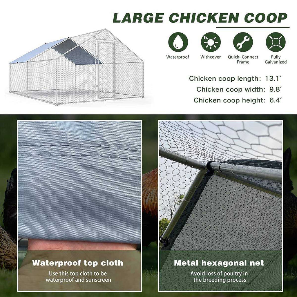 Large Metal Chicken Coop Walk-in Poultry Cage Chicken Run Pen Dog Kennel Duck House with Waterproof and Anti-Ultraviolet Cover W3675