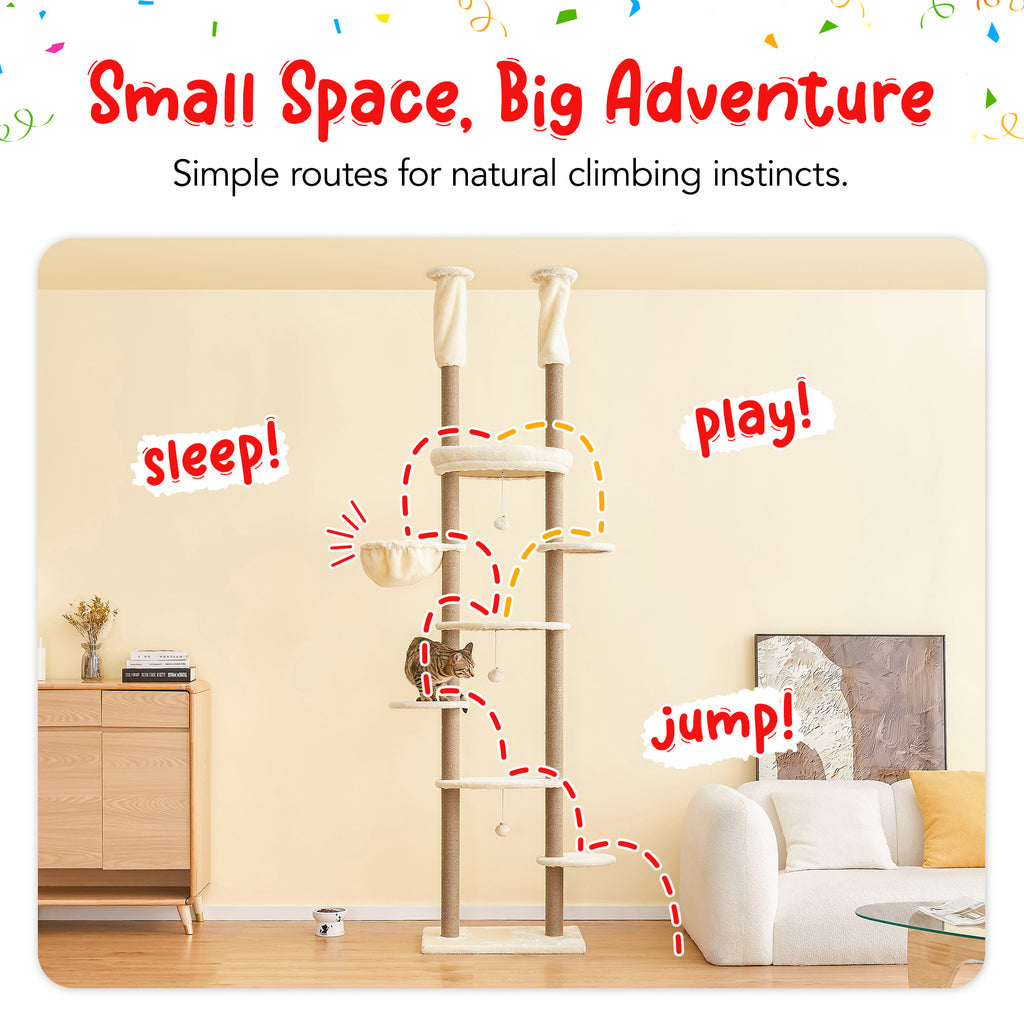 Beige Adjustable Height 7 Tiers Cat Tree with Hammock H683179