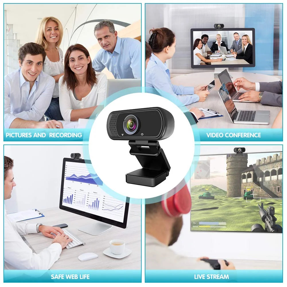 1080P Webcam with Microphone and Tripod Stand, Black E6504