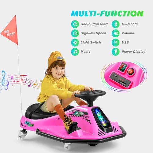 Pink 24V Electric Drifting Go Kart with 2 Replacement Universal Wheels L63705