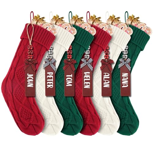 18Inch Cable Knitted Christmas Stockings in Red, White, Green A2948