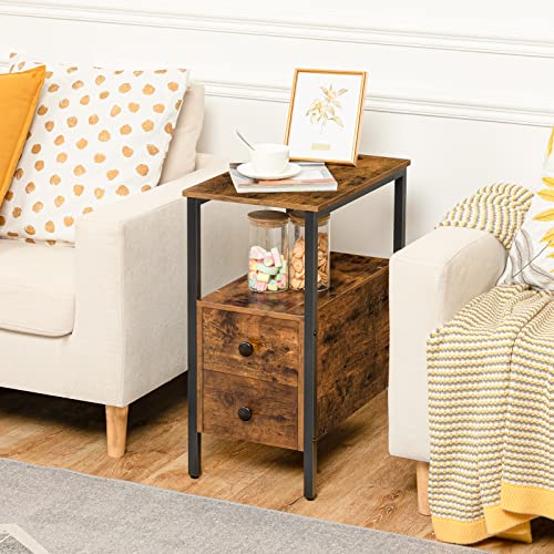 Greige and Black Narrow End Table with Drawer and Open Storage Shelf X5605