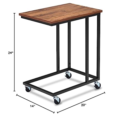 Mobile C Shaped Side Table with Lockable Wheels (Walnut) N755225