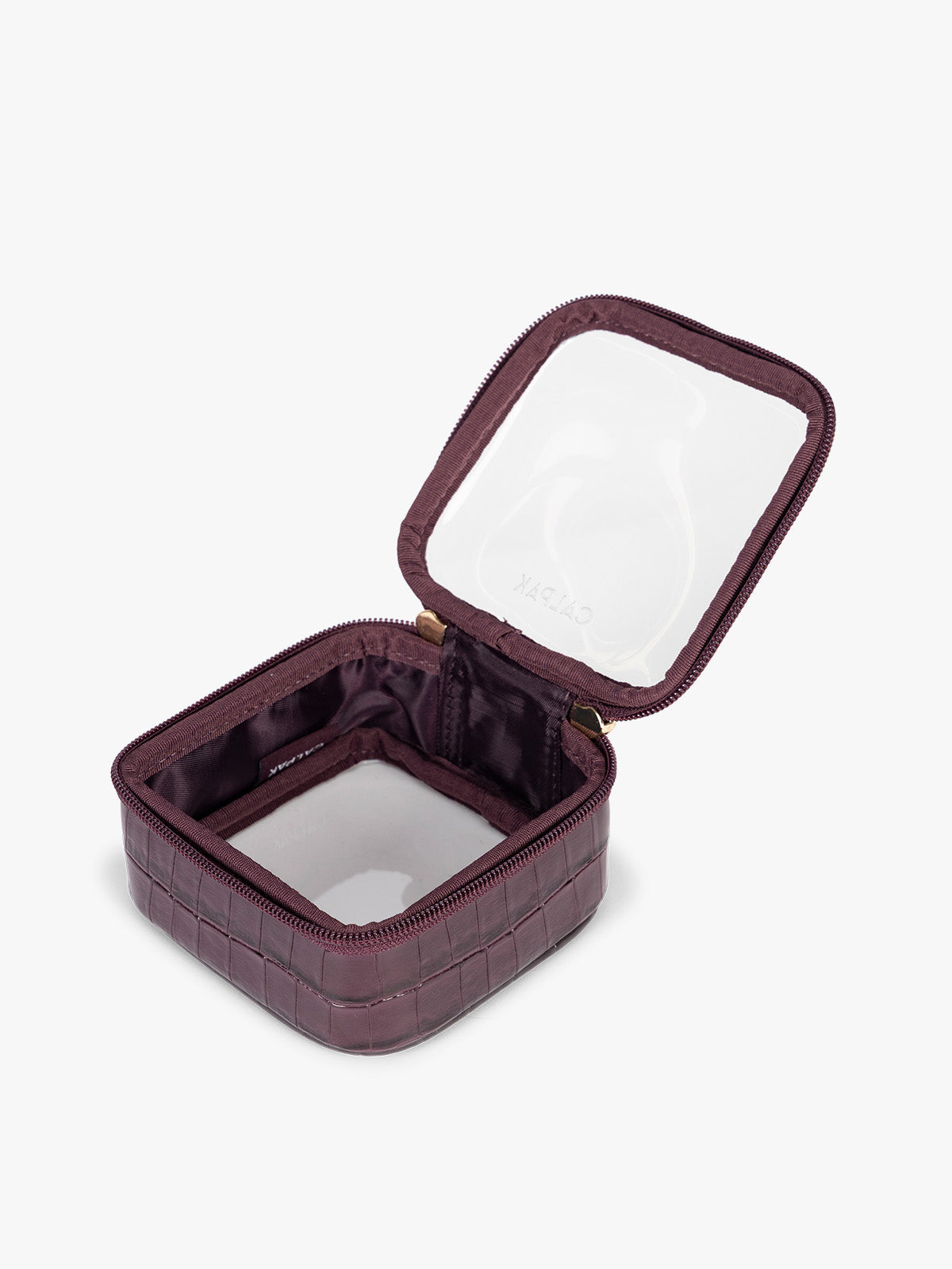 Tiny Clear Cosmetics Case in Croc-Embossed