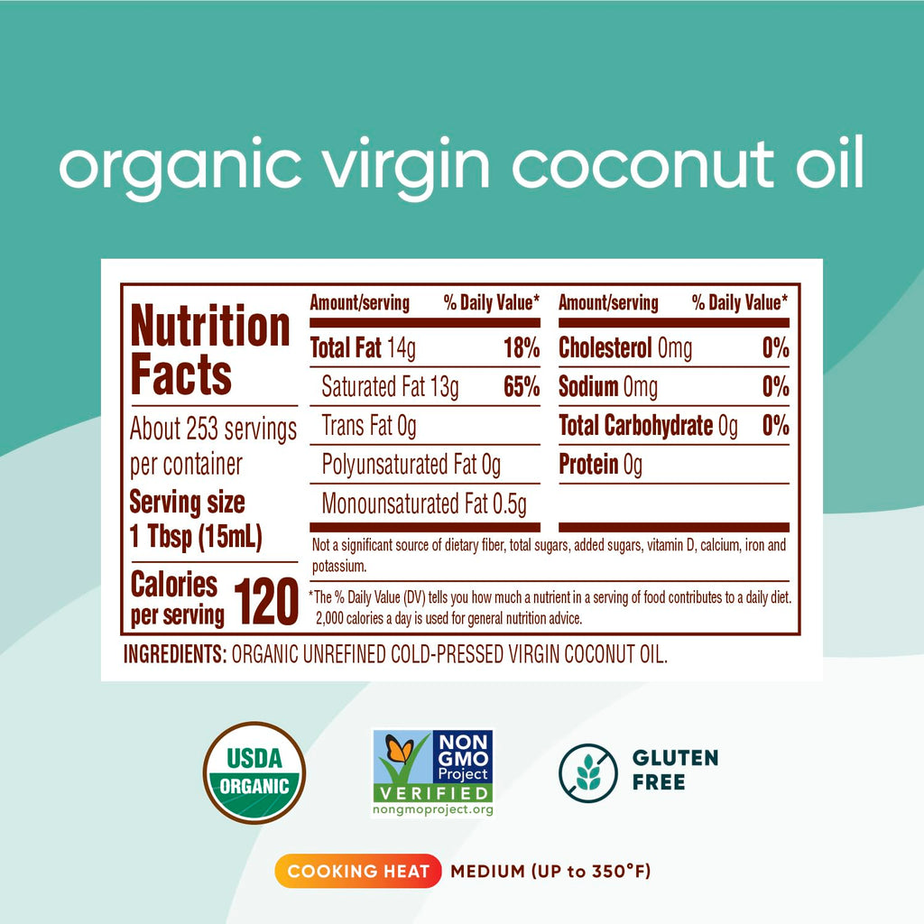 Organic Coconut Oil 128 fl oz, Cold-Pressed, Unrefined, Extra Virgin B39207