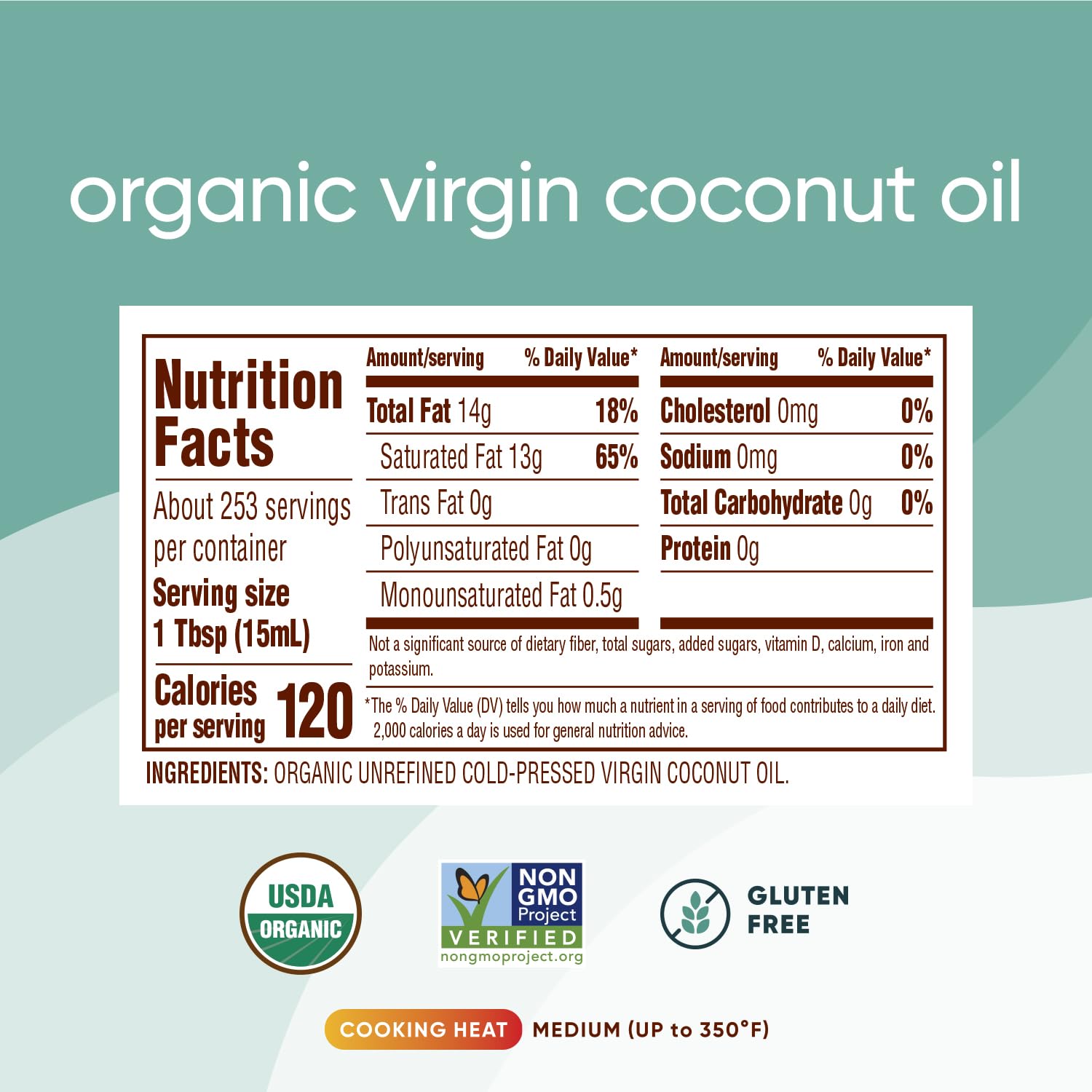 Organic Coconut Oil 128 fl oz, Cold-Pressed, Unrefined, Extra Virgin B39207