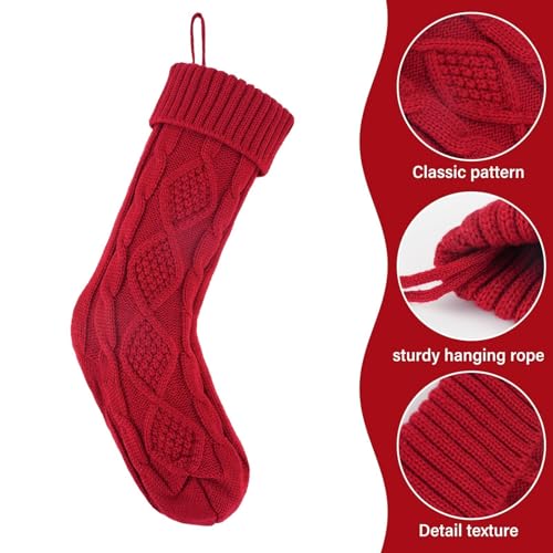 18Inch Cable Knitted Christmas Stockings in Red, White, Green A2948