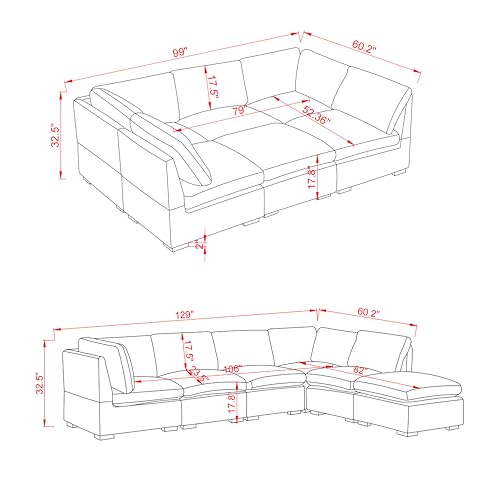Oversized Modular 6 Seaters Cloud Sectional Sofa with Reversible Chaises O65792