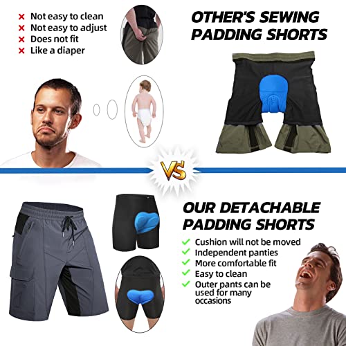 Men's Padded Mountain Bike Shorts Loose Fit Quick Dry Cycling Shorts with 5 Pockets X5471